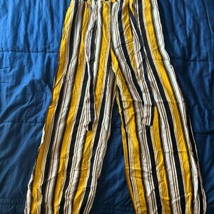 Striped Yellow and Black Wide-Leg Pants